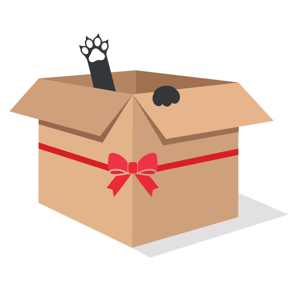 ilustração do uma Preto gato dentro uma presente caixa com uma arco vetor