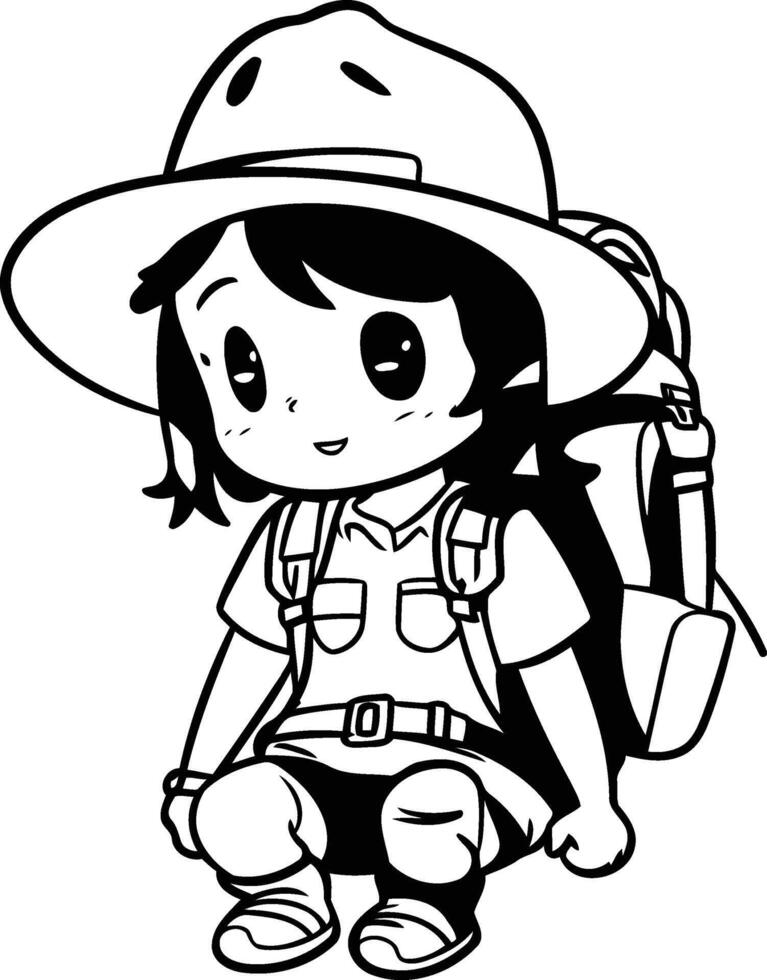 ilustração do uma fofa desenho animado menina caminhada com mochila vetor