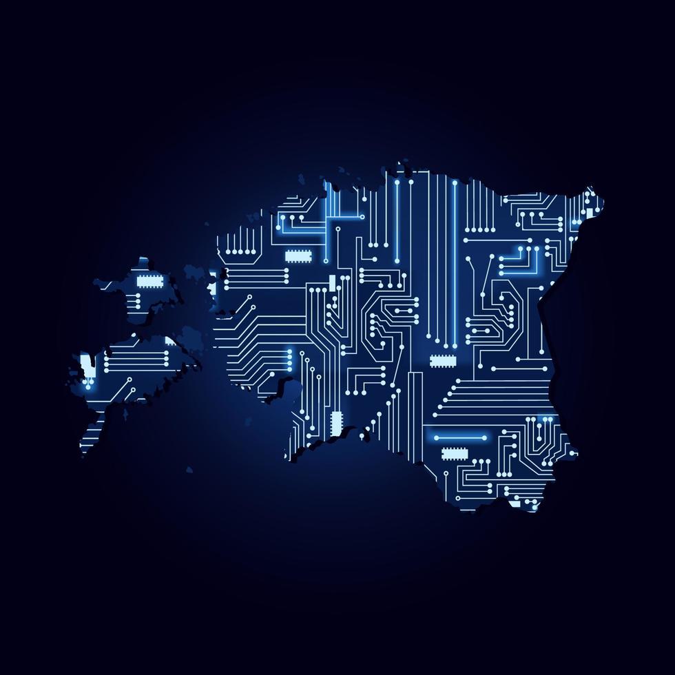 mapa de contorno da estônia com circuito eletrônico tecnológico. vetor