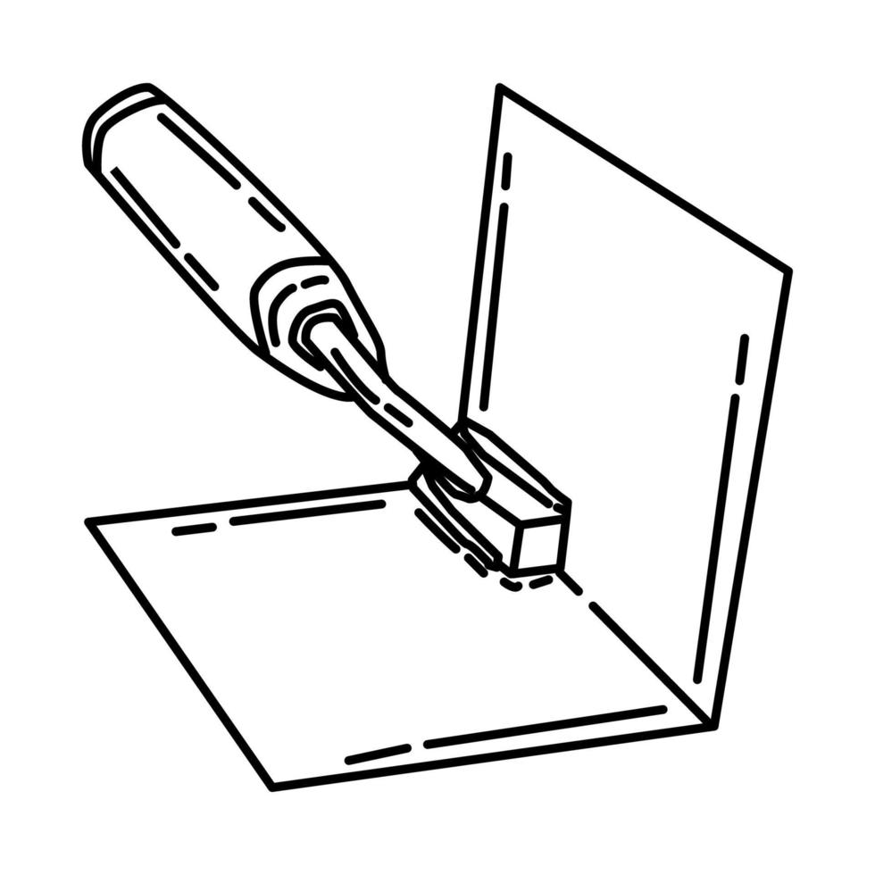 vetor de ícone de colher de pedreiro de ângulo. doodle desenhado à mão ou estilo de ícone de contorno