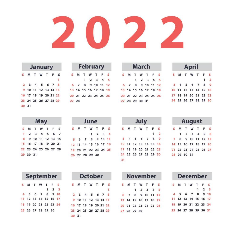 calendário 2022 a partir de domingo. ilustração vetorial vetor