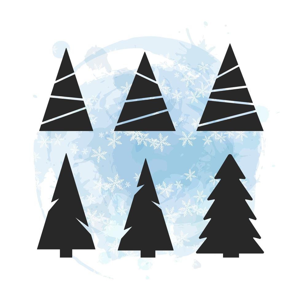 árvores de natal - conjunto de 6 ícones pretos. Feliz Natal e Feliz Ano Novo 2022. ilustração em vetor. vetor