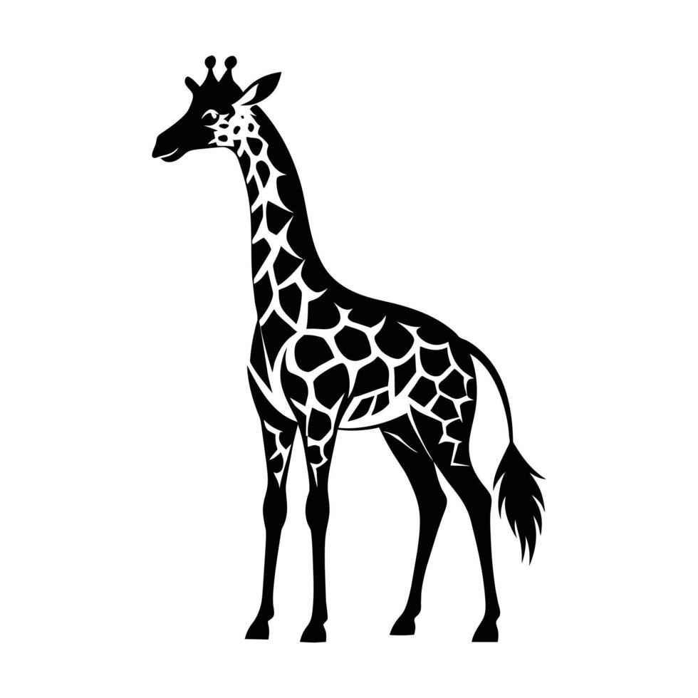 uma girafa com uma Preto e branco desenhando em branco fundo vetor