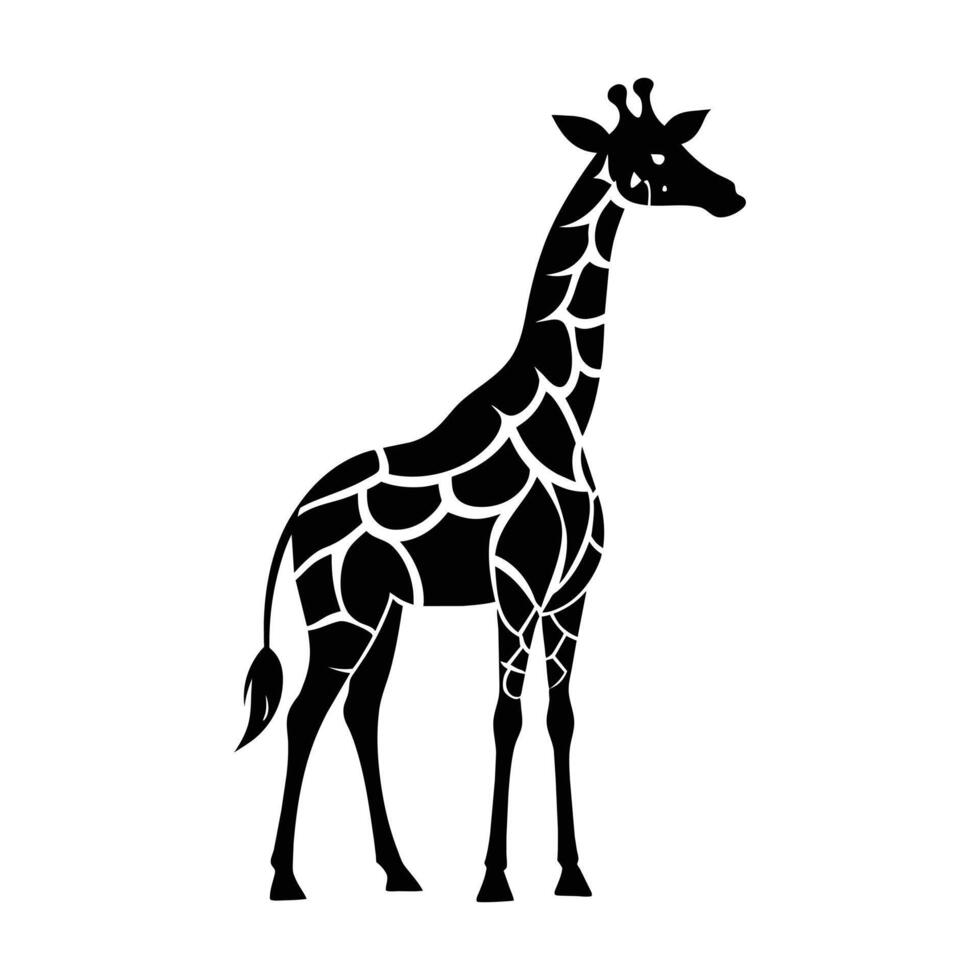 uma girafa com uma Preto e branco desenhando em branco fundo vetor