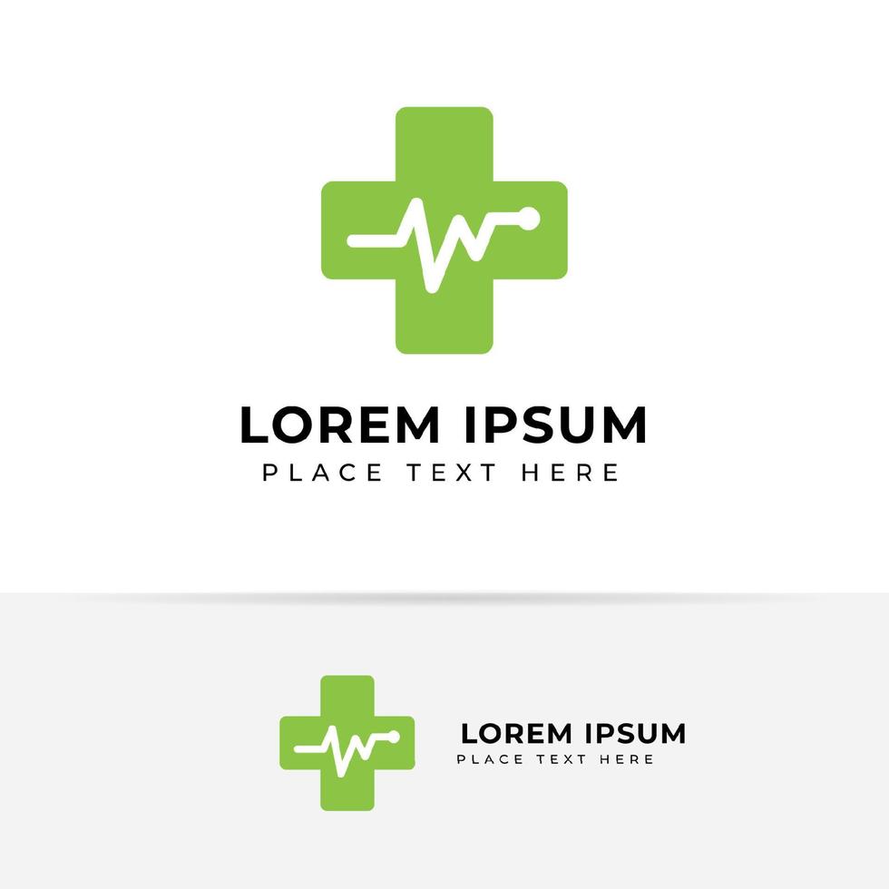 combinação de design de logotipo de ícone de vetor de linha de pulso com sinal de adição de hospital. design de ícone de vetor de saúde