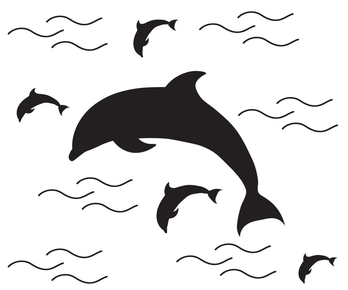padrão preto e branco sem costura com golfinhos saltadores vetor