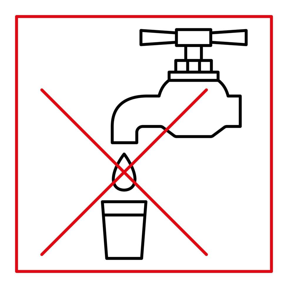 água não potável, sinal de proibição. não beba água, assine. toque no ícone. ícone de torneira proibida. símbolo de linha fina. vetor