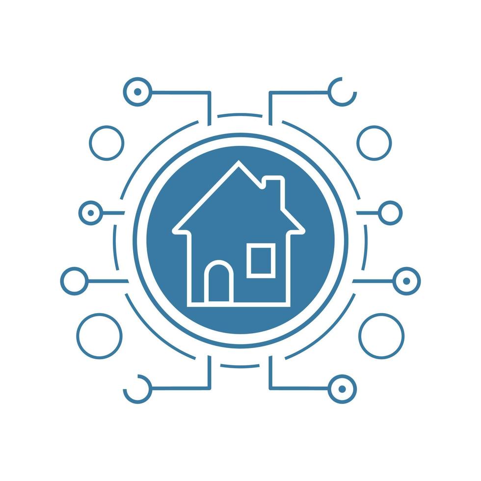 ícone de sombra longa plana linear de casa inteligente. casa inteligente em vias de microchip. símbolo de linha de vetor