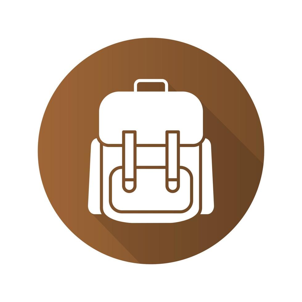 ícone de longa sombra de design plano de mochila de viagem. mochila de turista. mochila escolar. símbolo da silhueta do vetor