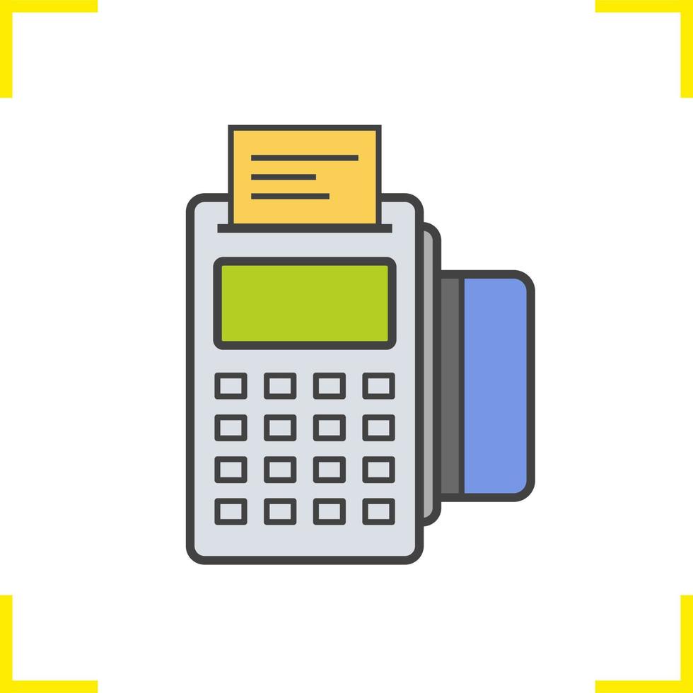 ícone de cor do terminal pos. terminal de pagamento da loja com cheque e cartão de crédito. ilustração vetorial isolada vetor