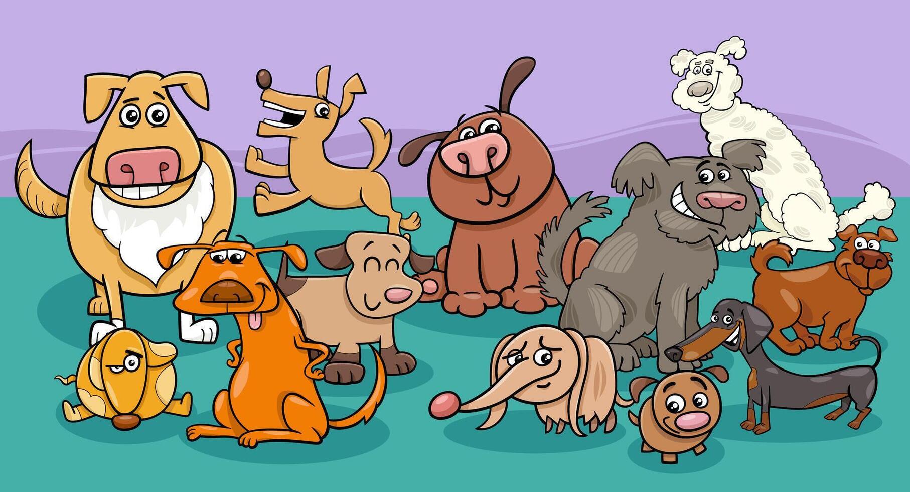 grupo de personagens de animais de cães e filhotes de desenho animado vetor