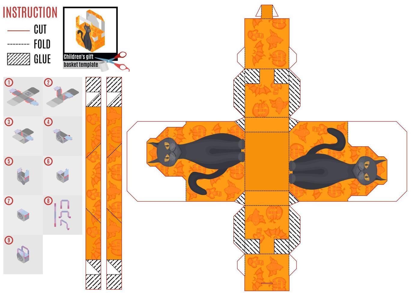 modelo de caixa laranja para o dia das bruxas com gato vetor