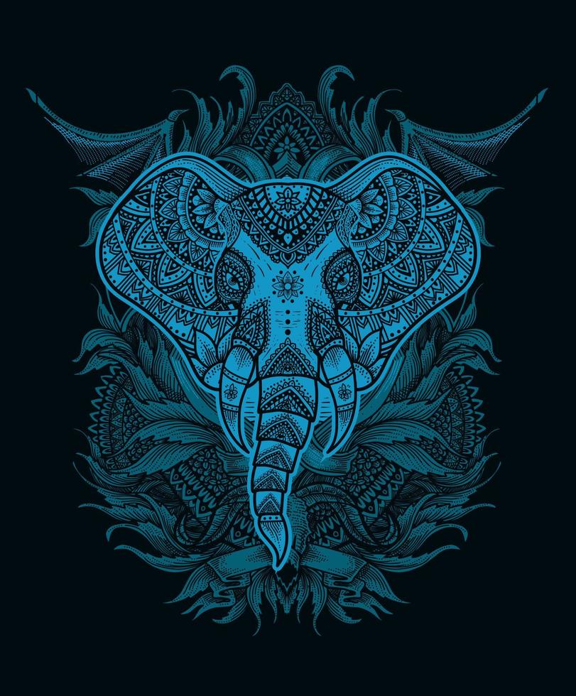 ilustração vetorial estilo mandala cabeça de elefante com ornamento de gravura vintage vetor