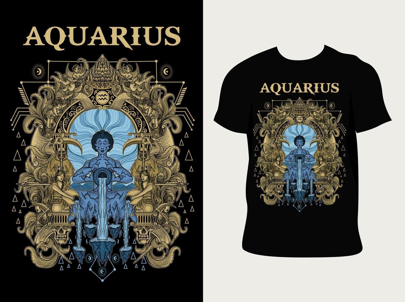 ilustração aquarius símbolo do zodíaco com design de camiseta vetor