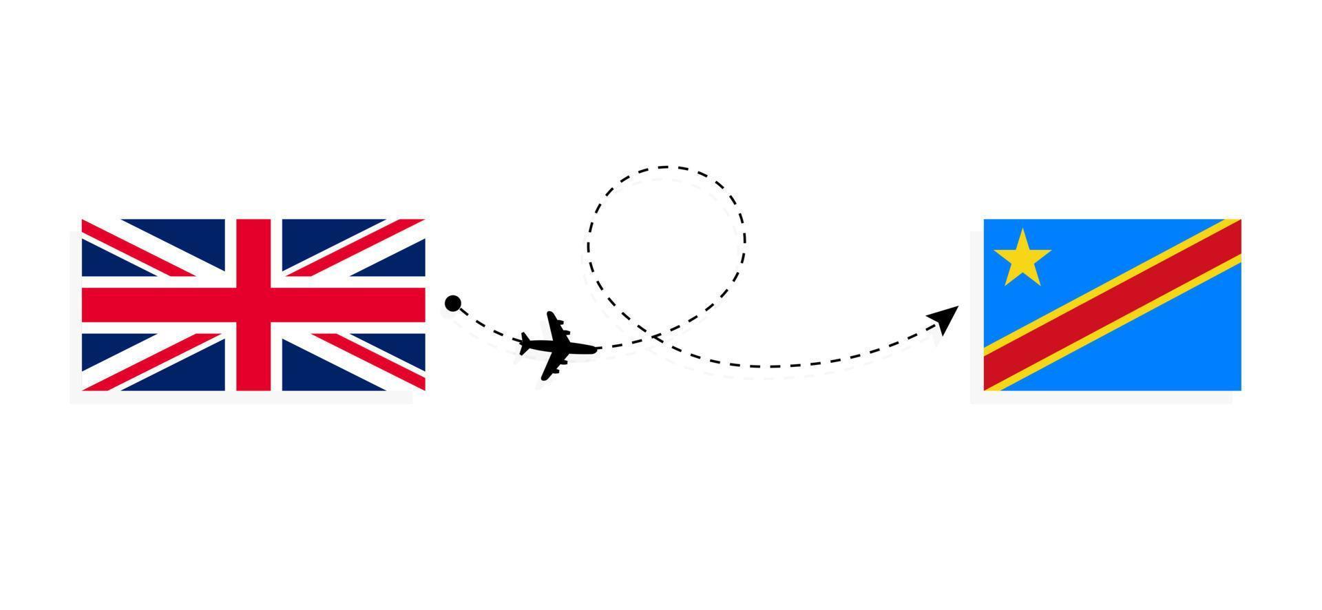 voo e viagem do Reino Unido da Grã-Bretanha para a República Democrática do Congo pelo conceito de viagem de avião de passageiros vetor