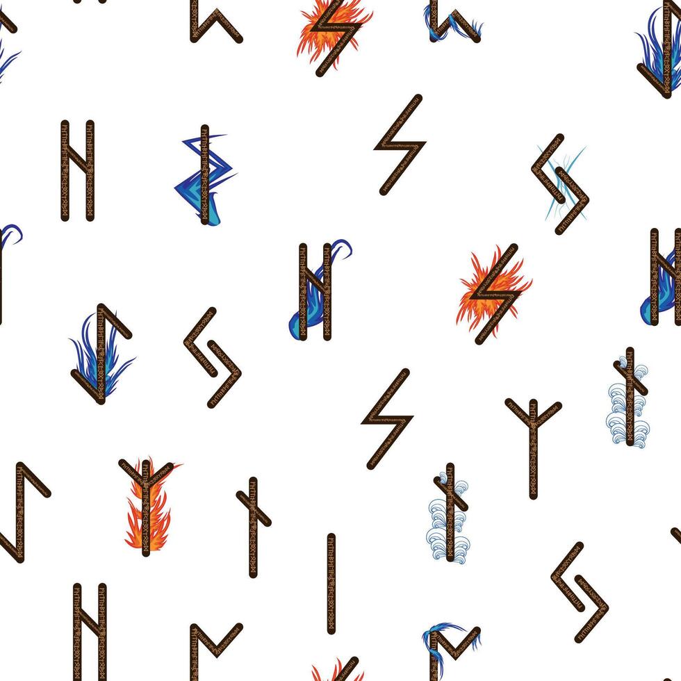 mão desenhado rúnico cartas desatado padronizar com elementar símbolos. Magia sinais e símbolos do escandinavo cultura vetor