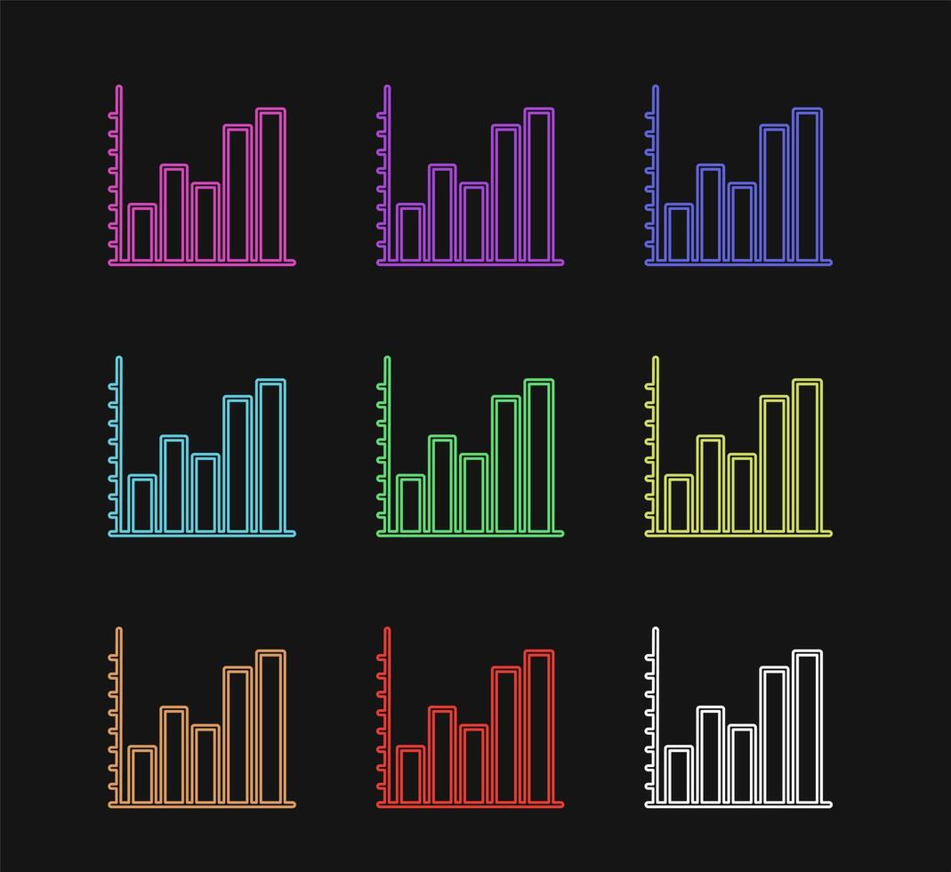 gráfico de barras de análise de ícone de dados para cima e para baixo, design de linha com vários conjuntos de cores vetor