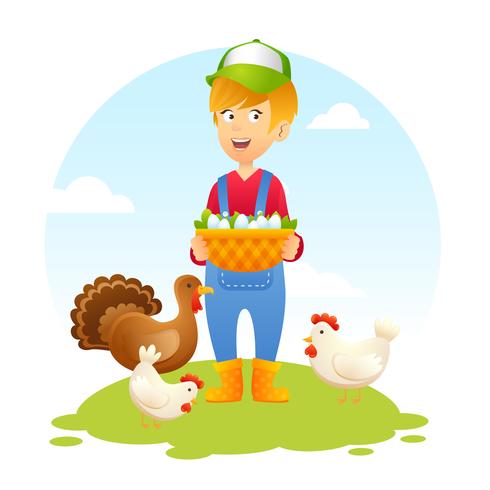 Agricultor mulher com frango vetor