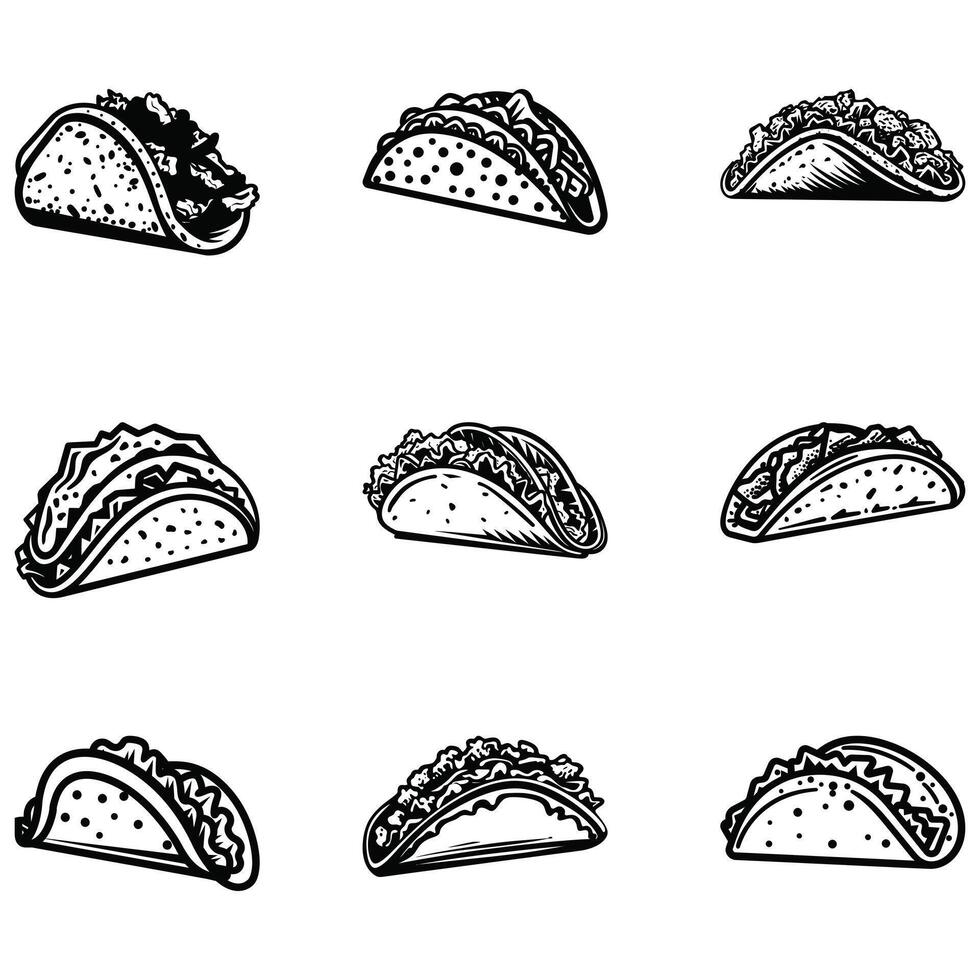 especiaria acima seu desenhos com taco silhuetas uma saboroso coleção vetor