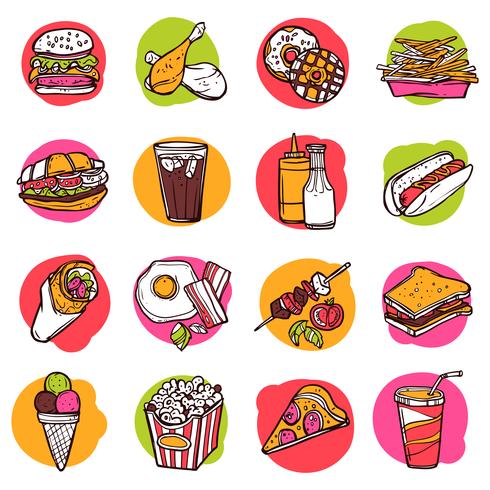 Conjunto de ícones de fast food vetor
