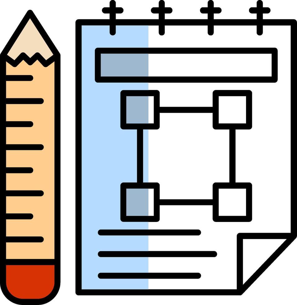 caderno de desenho preenchidas metade cortar ícone vetor