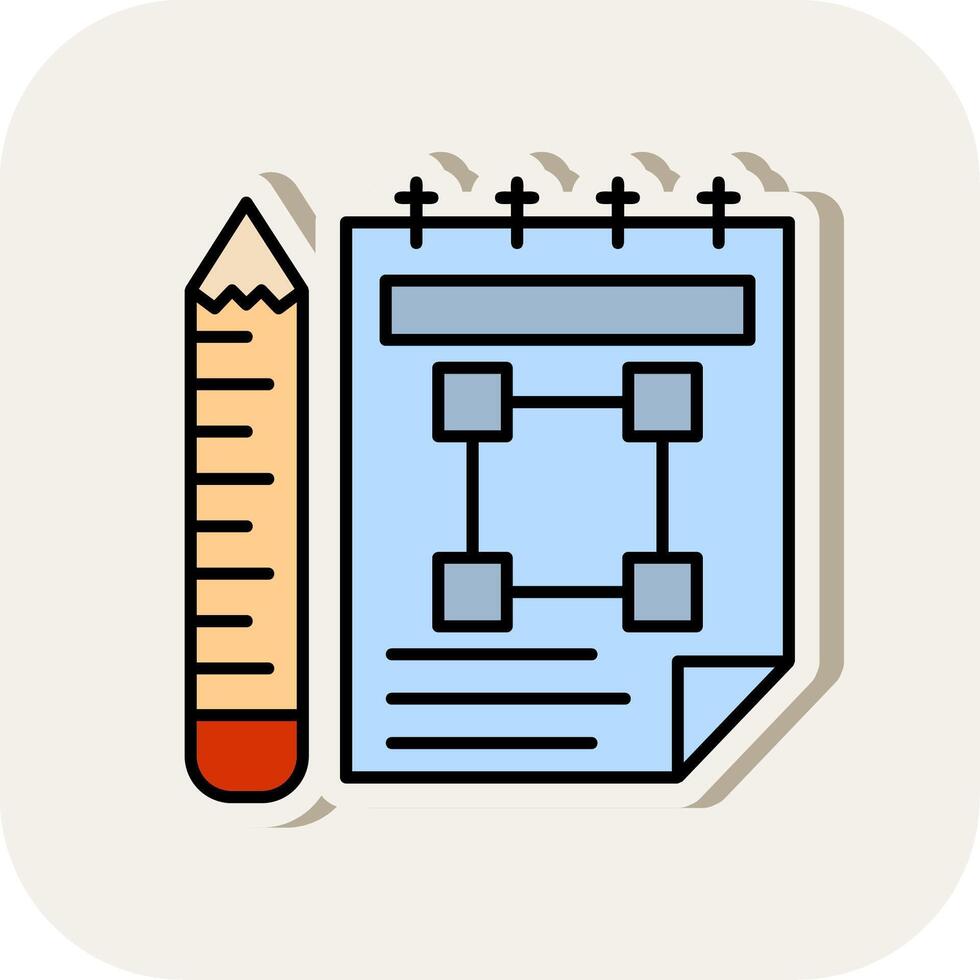 caderno de desenho linha preenchidas branco sombra ícone vetor