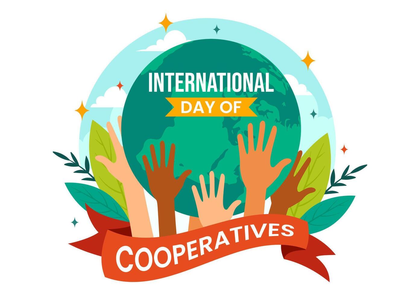 internacional dia do cooperativas ilustração em 6 Julho com pessoas para a complementar metas do a Unidos nações dentro plano fundo vetor