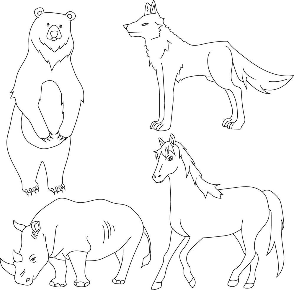 esboço animais clipart definir. desenho animado selvagem animais clipart conjunto para amantes do animais selvagens vetor