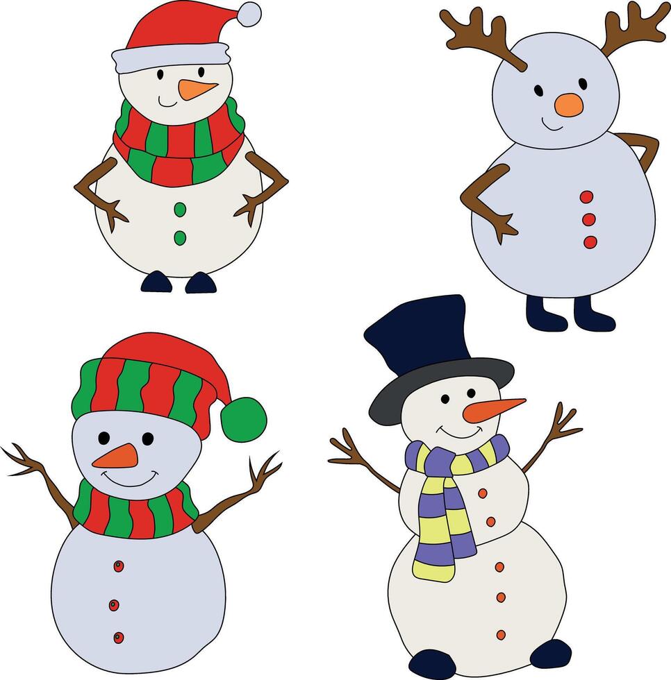 colorida boneco de neve clipart coleção para amantes do inverno temporada. isto inverno tema boneco de neve ternos Natal celebração vetor