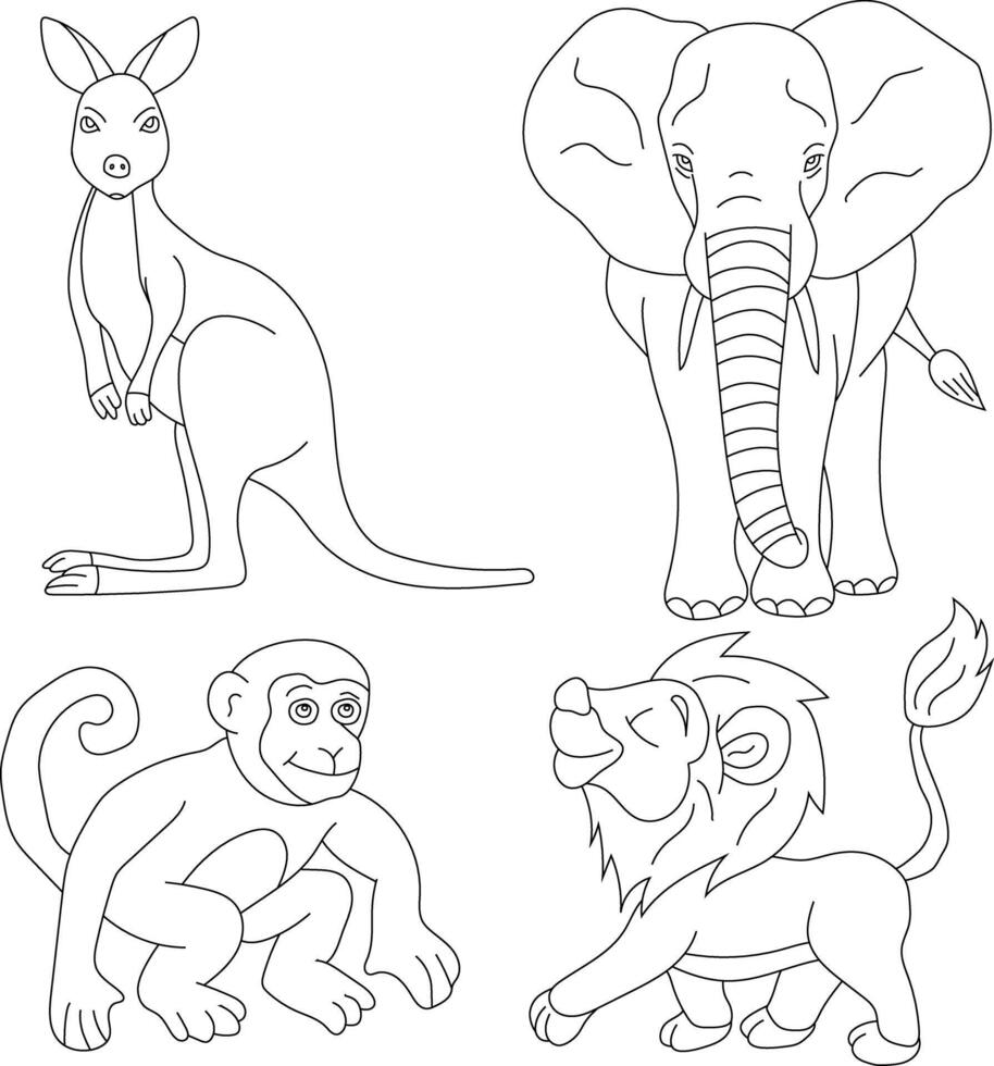 esboço animais clipart definir. desenho animado selvagem animais clipart conjunto para amantes do animais selvagens vetor