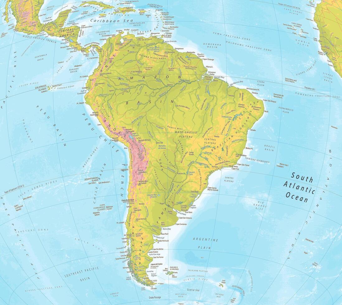 detalhado fisica mapa do sul América vetor