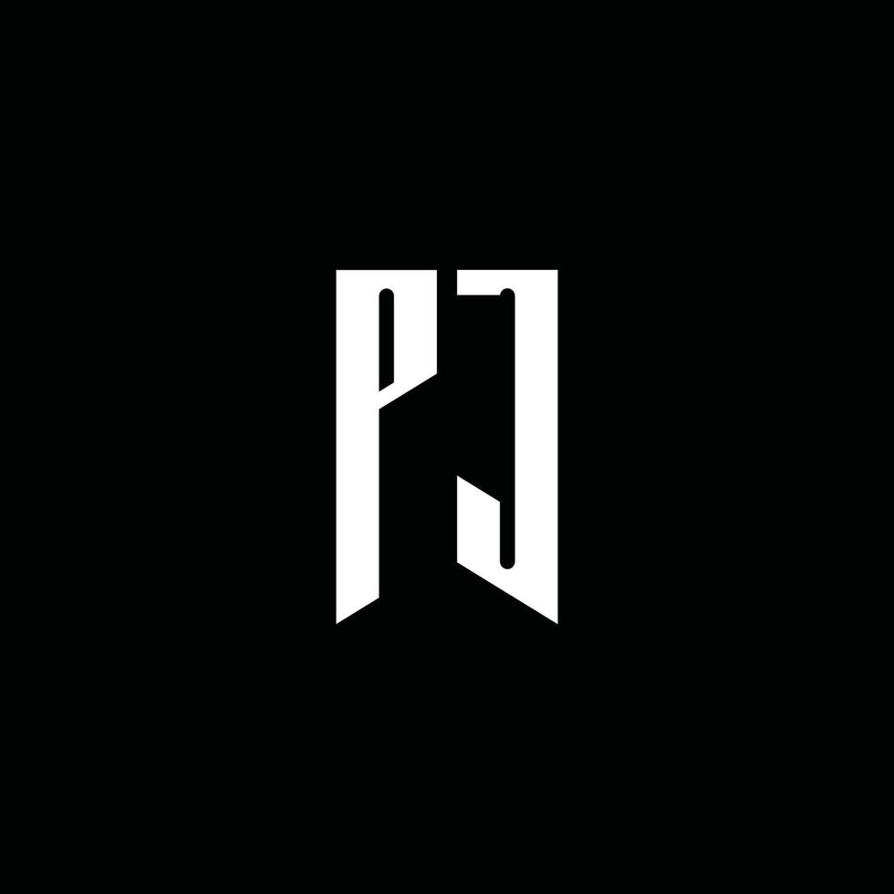 Monograma do logotipo do pj com o estilo do emblema isolado em fundo preto vetor