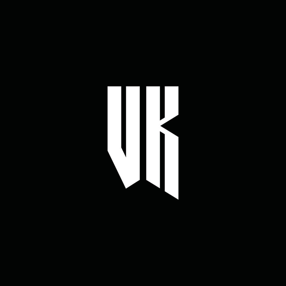 Monograma do logotipo vk com o estilo do emblema isolado em fundo preto vetor
