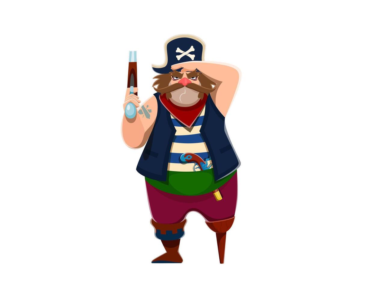 desenho animado pirata capitão personagem com pistola arma de fogo vetor