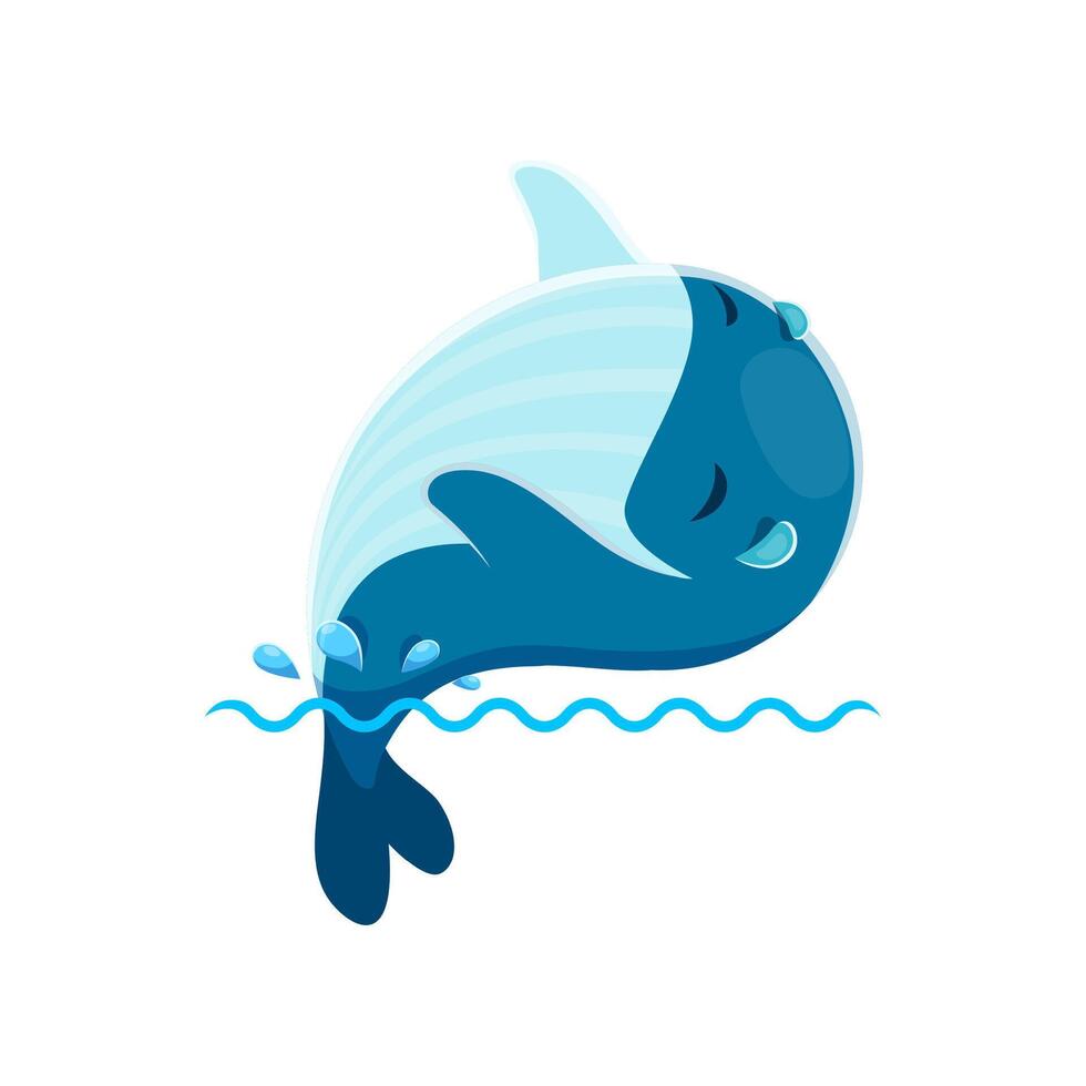 desenho animado fofa kawaii baleia personagem em mar onda vetor