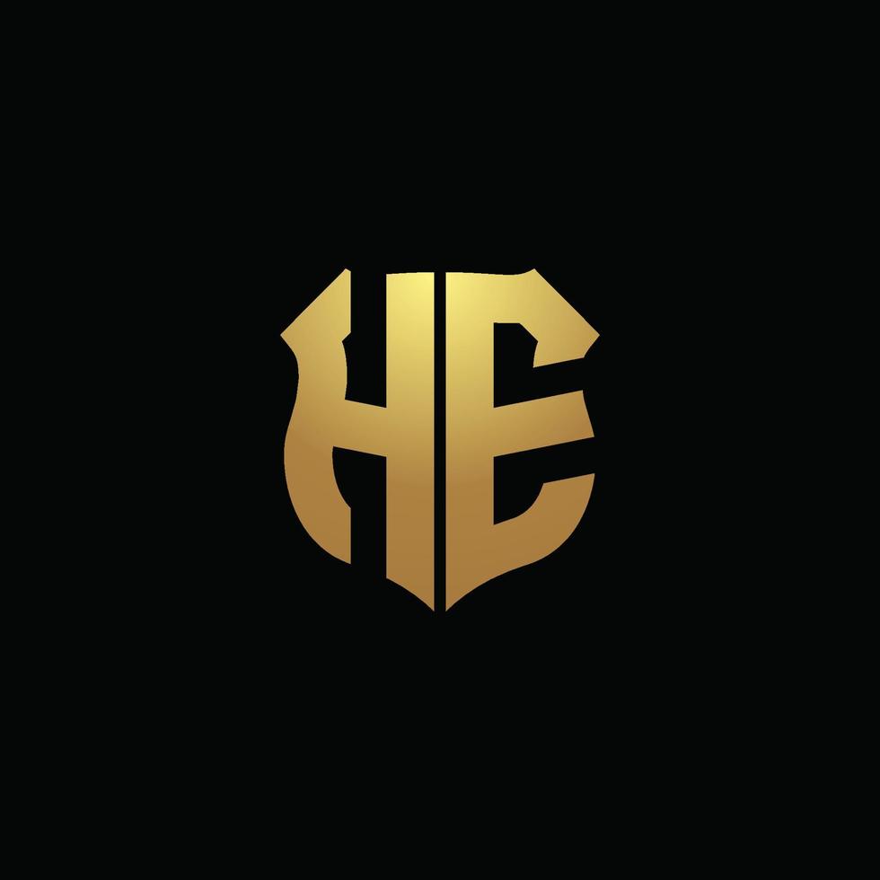 O monograma do logotipo com cores douradas e modelo de design de forma de escudo vetor
