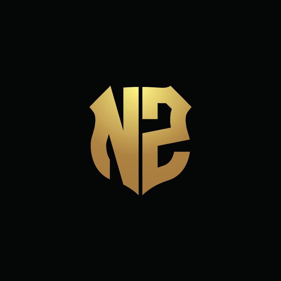 Monograma do logotipo nz com cores douradas e modelo de design em forma de escudo vetor