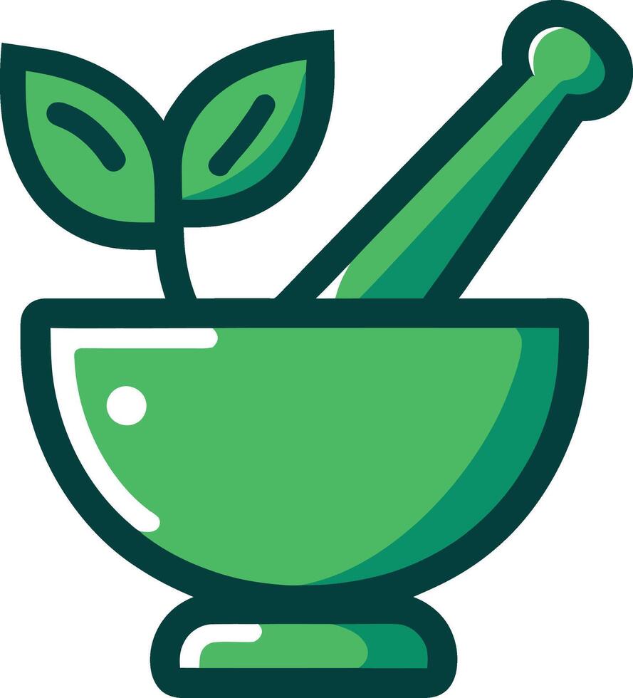 verde argamassa e pilão com folha. farmacia logotipo ícone ilustração. vetor