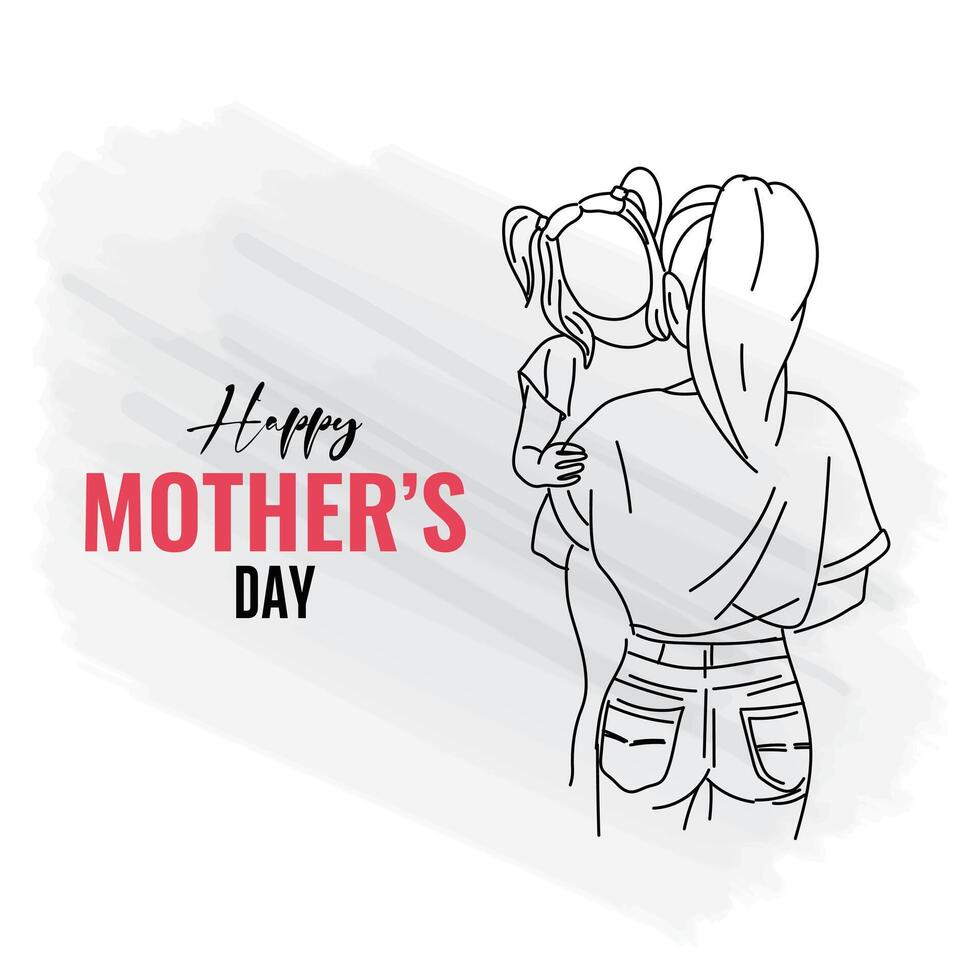 feliz mães dia com mãe e filha amor relação, minimalista cartão para mãe dia, minimalista arte vetor