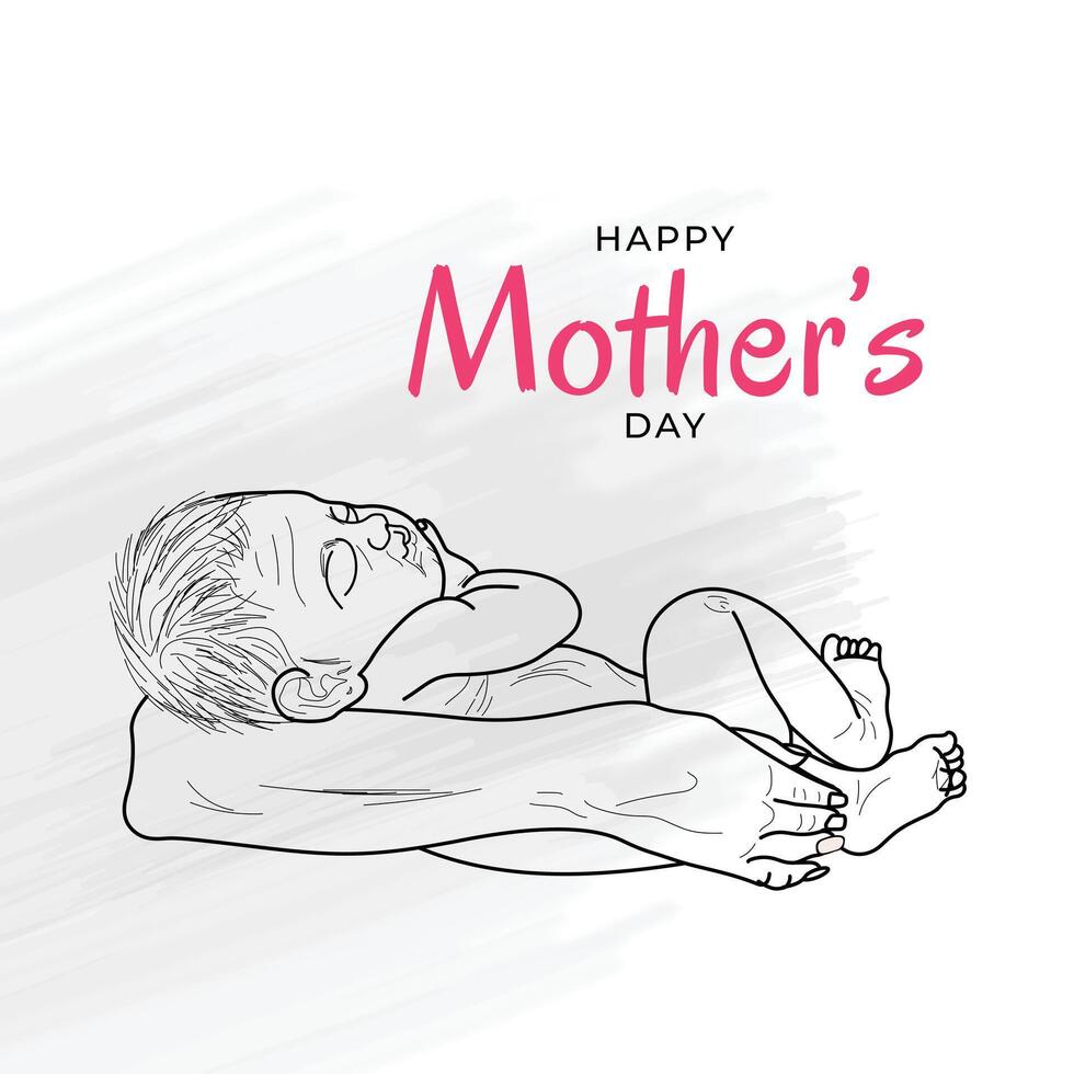 feliz mães dia com mãe e bebê amor, minimalista cartão para mãe dia, minimalista arte vetor