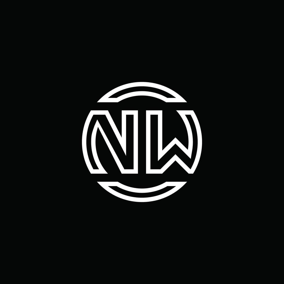 Monograma do logotipo da nw com modelo de design arredondado de círculo de espaço negativo vetor