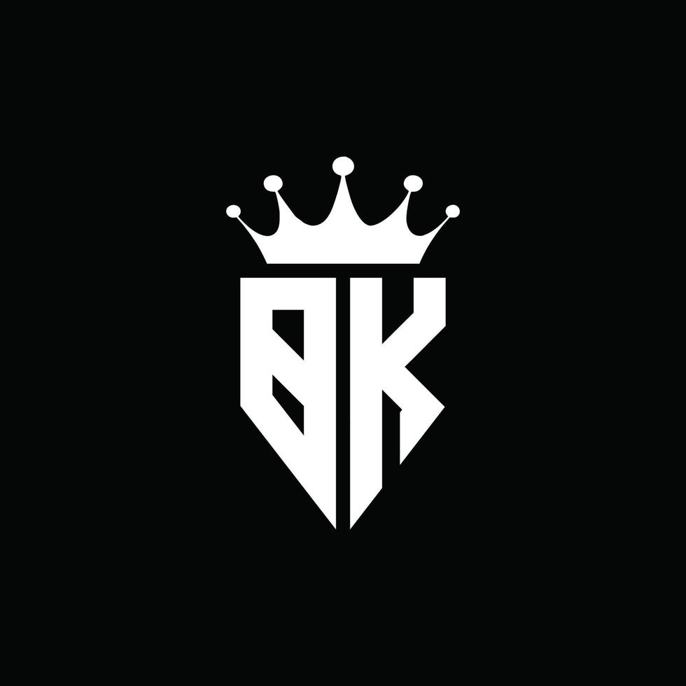Estilo do emblema do monograma do logotipo da bk com modelo de design em forma de coroa vetor