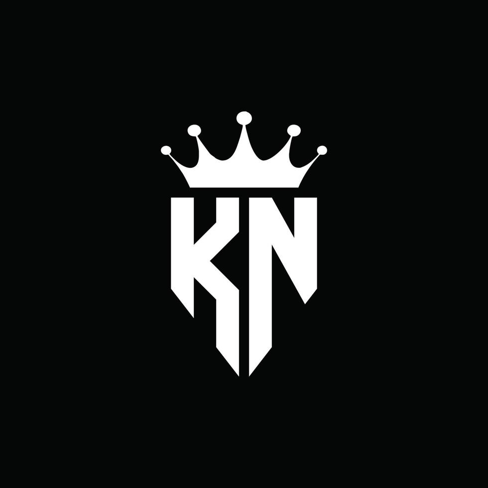 Estilo do emblema do monograma do logotipo kn com modelo de design em forma de coroa vetor