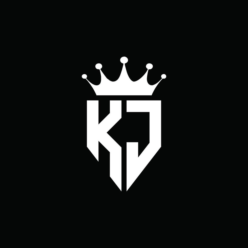 Estilo do emblema do monograma do logotipo kj com modelo de design em forma de coroa vetor