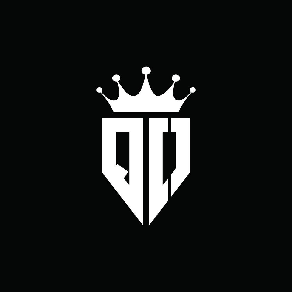 Estilo do emblema do monograma do logotipo qo com modelo de design em forma de coroa vetor