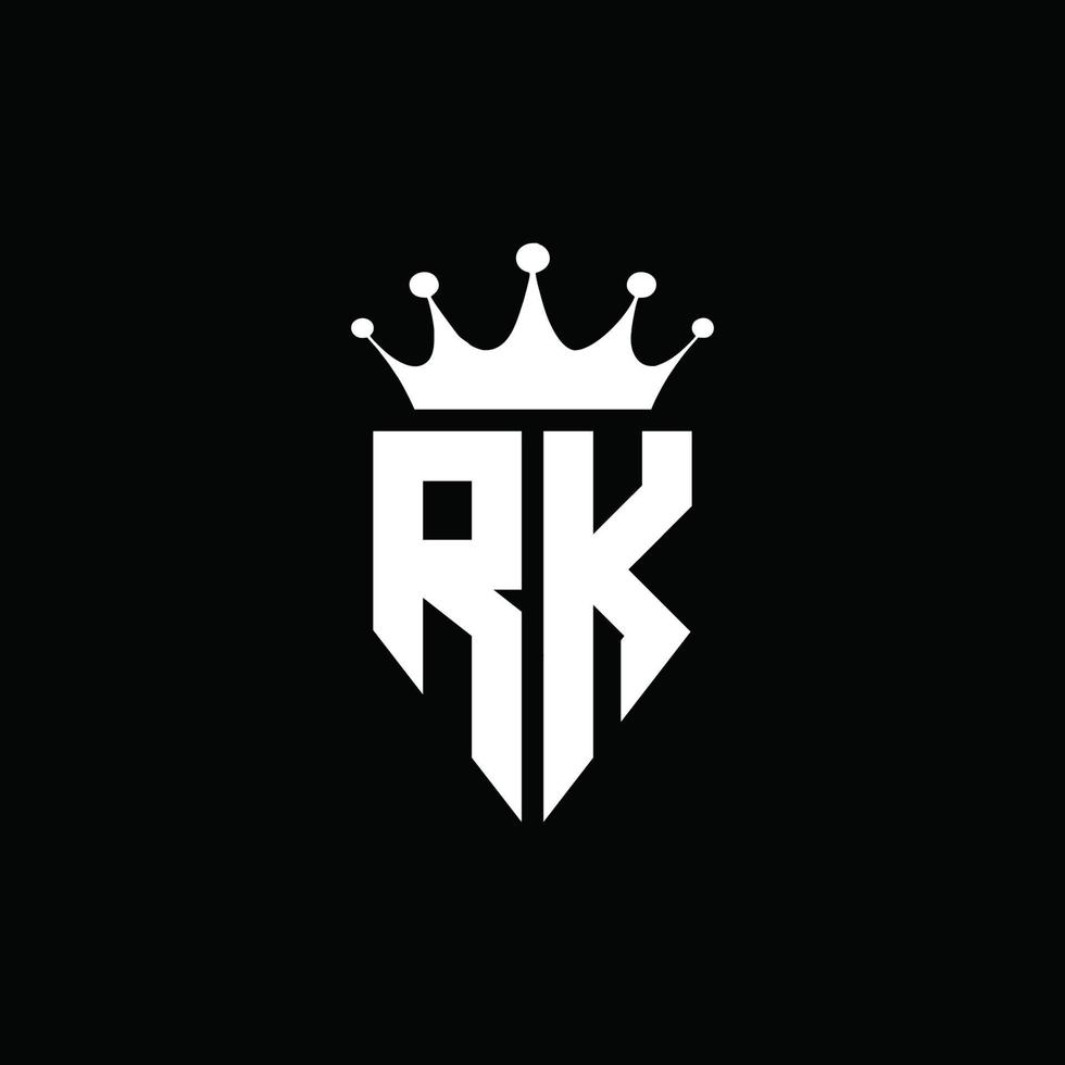 Estilo do emblema do monograma do logotipo rk com modelo de design em forma de coroa vetor