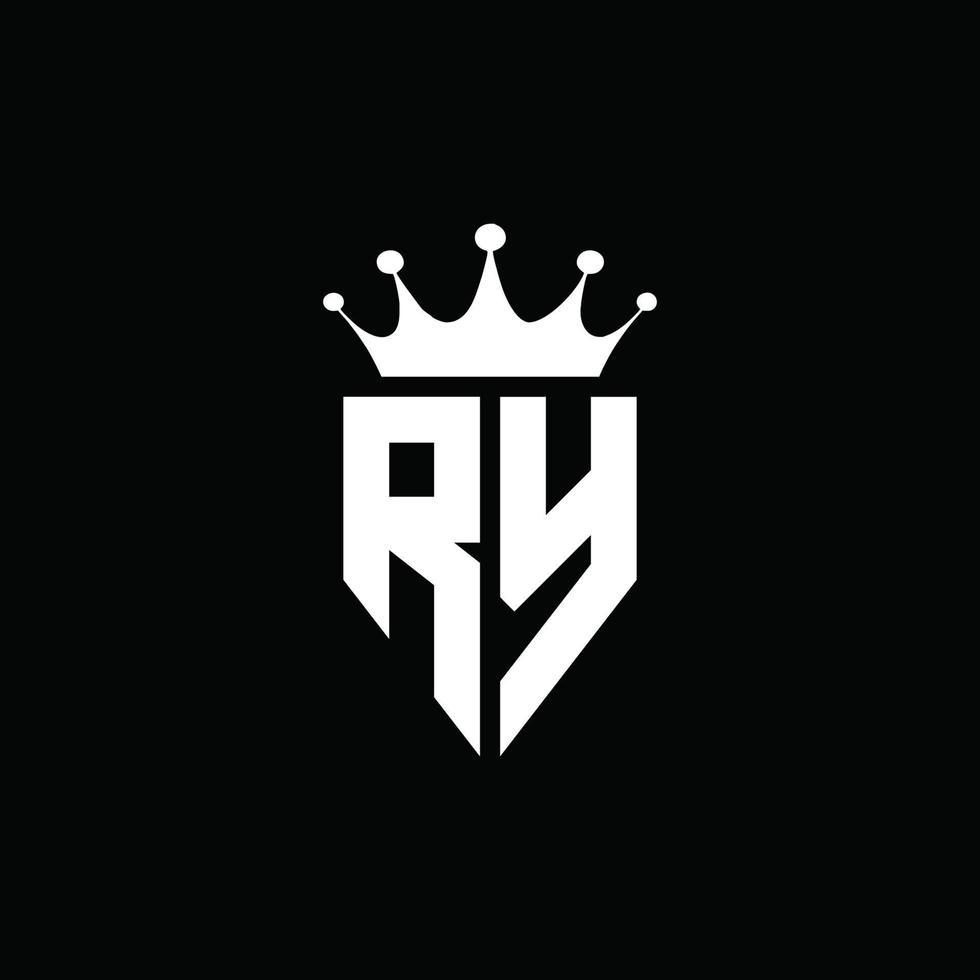 Estilo do emblema do monograma do logotipo ry com modelo de design em forma de coroa vetor