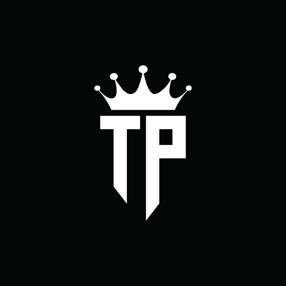 estilo do emblema do monograma do logotipo da tp com modelo de design em forma de coroa vetor