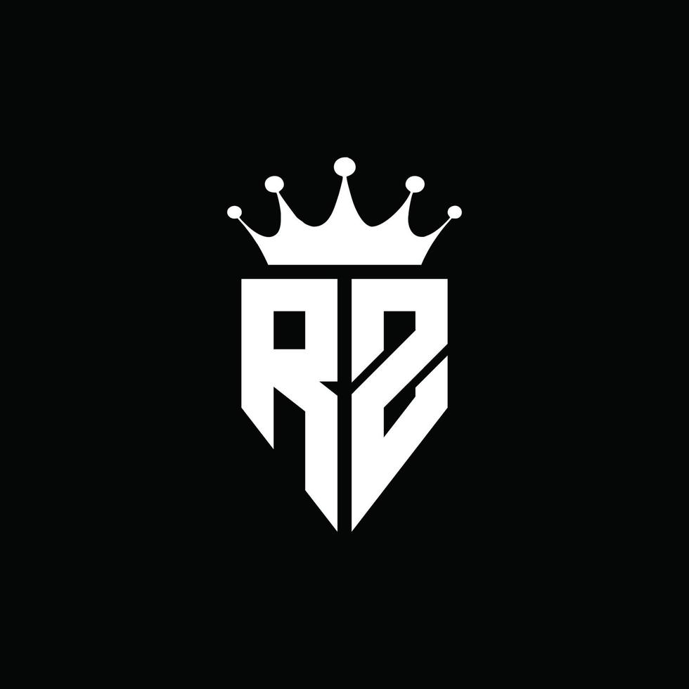Estilo do emblema do monograma do logotipo rz com modelo de design em forma de coroa vetor