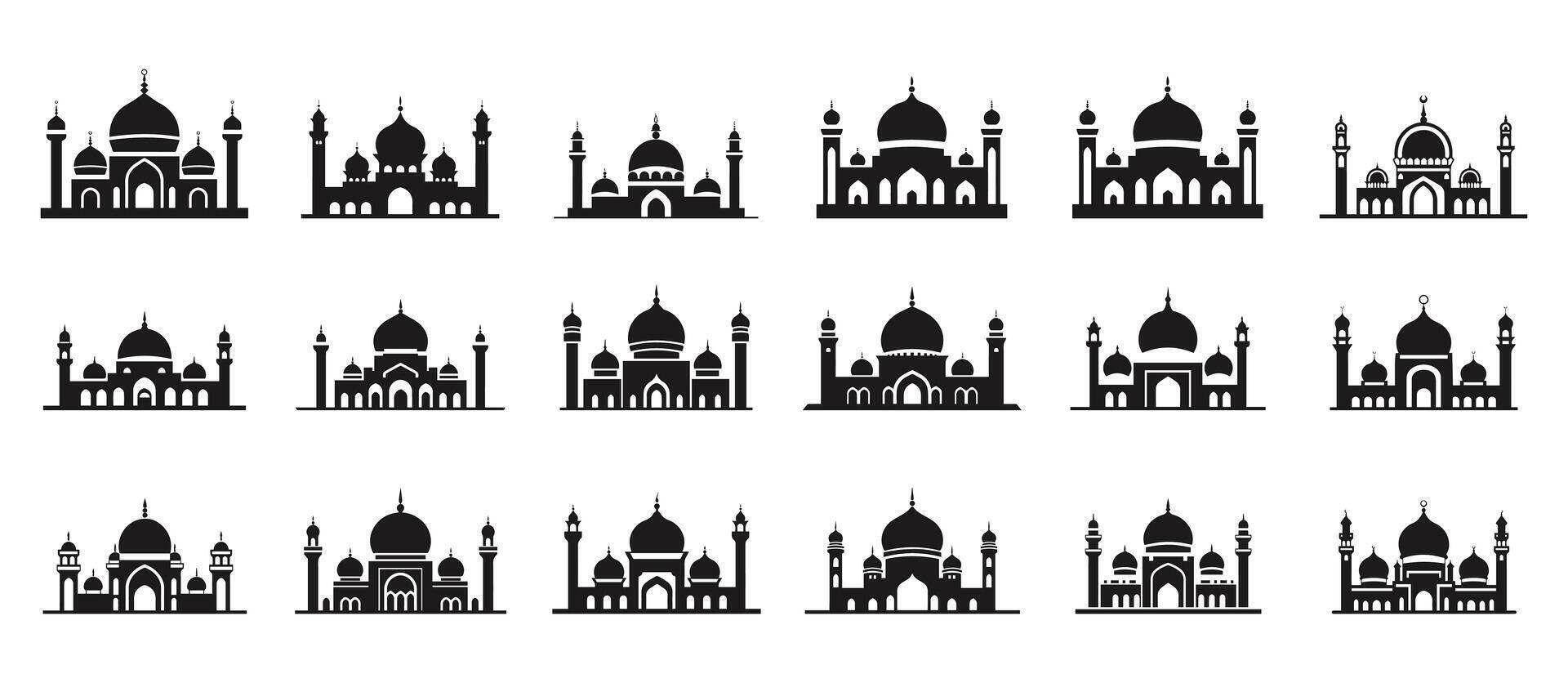 conjunto do islâmico construção silhueta. mesquitas. ilustração. vetor